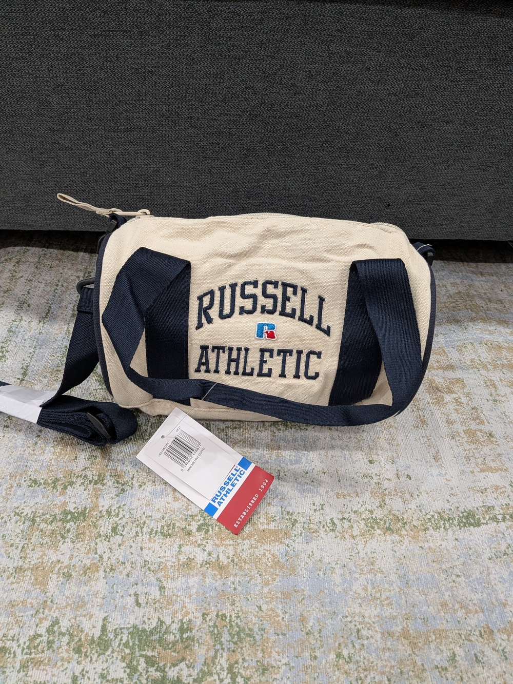 NWT Rare Russell Athletic Cream Canvas Mini Archive Duffel with Straps